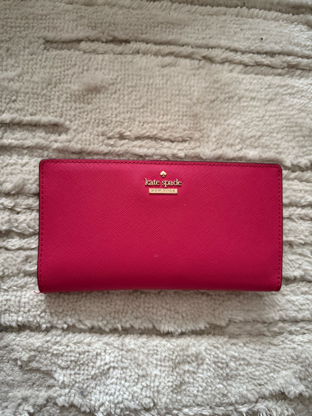 Kate Spade Hot Pink Saffiano Continental Wallet with Gold Logo
